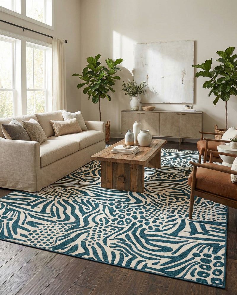 Savannah Escape Collection Area Rug -  Masai Rectangle Navy Blue and Ivory  lifestyle 8
