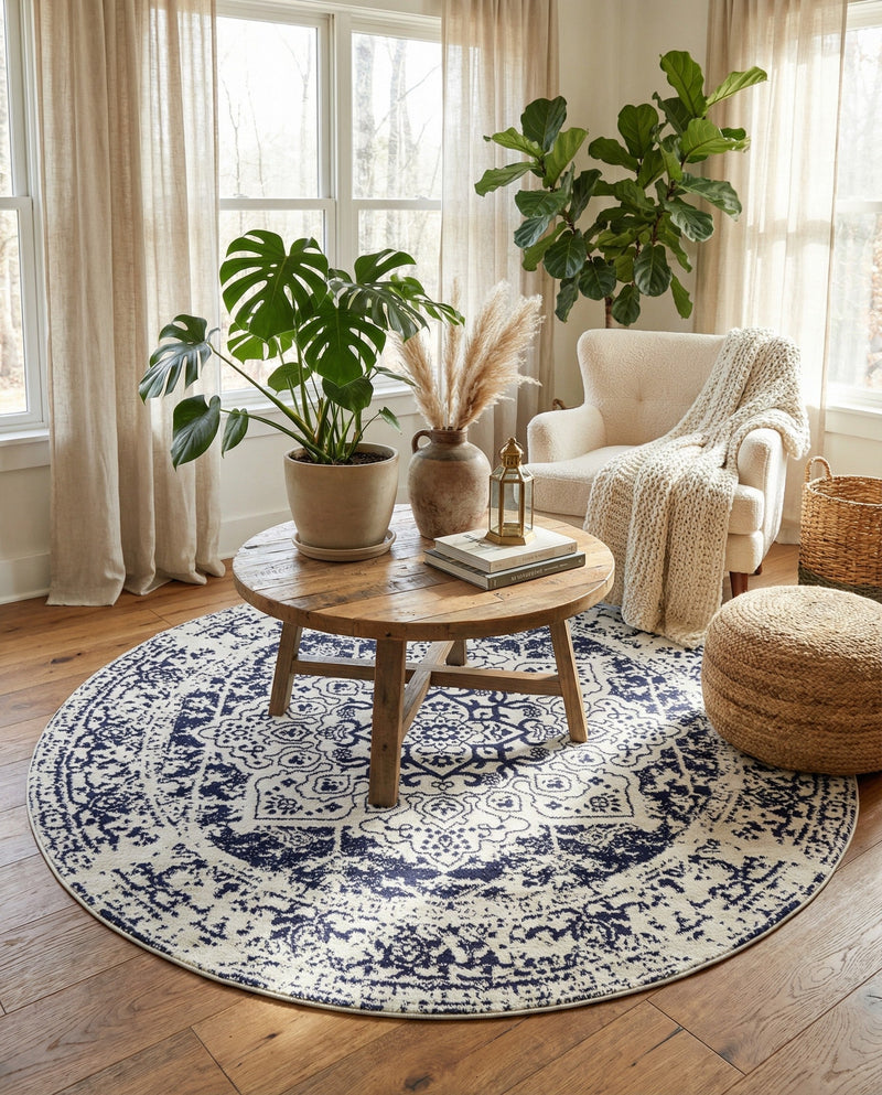 Georgetown Rugs Collection Area Rug - Dupont (Blue) Round Blue  lifestyle 40