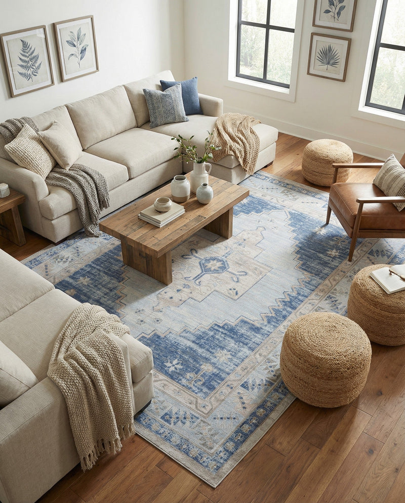 Savannah Series Collection Area Rug -  Augusta (Sky blue) Rectangle Sky blue  lifestyle 22