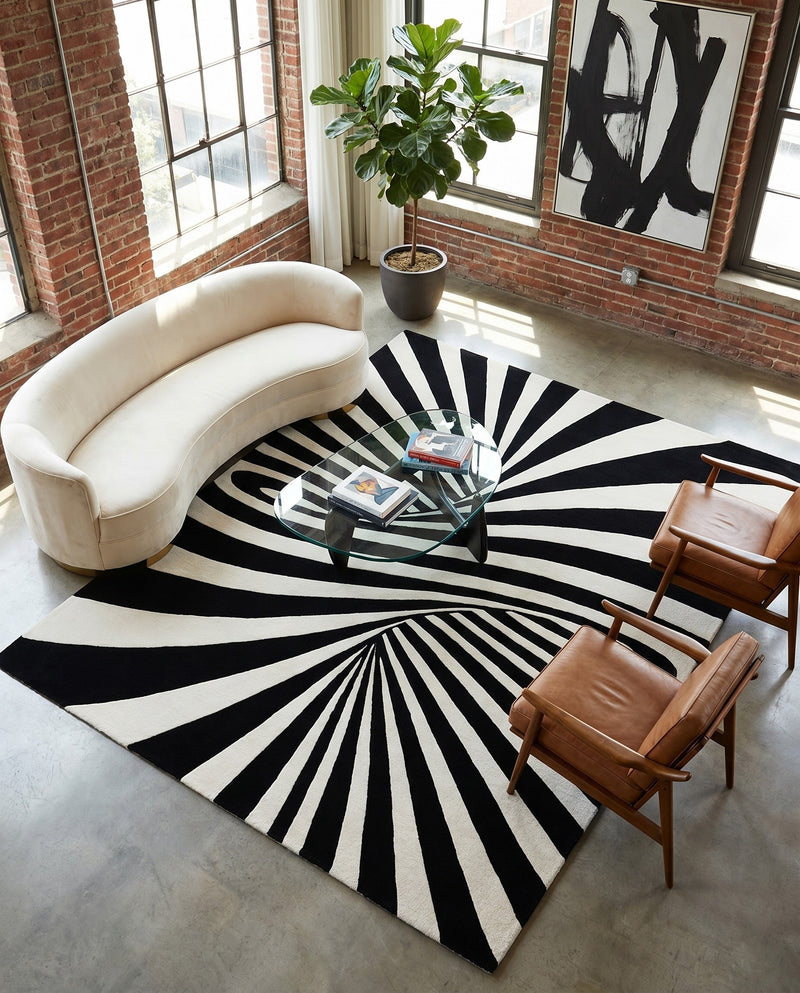 Cyclone Wool Collection Area Rug -  Maelstrom Rectangle Black and White  lifestyle 19