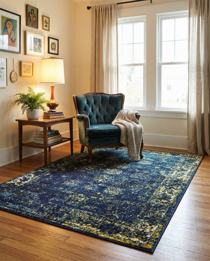 Riviera Elegance Collection Area Rug - Antibes (Navy Blue) Rectangle Navy Blue  lifestyle 21