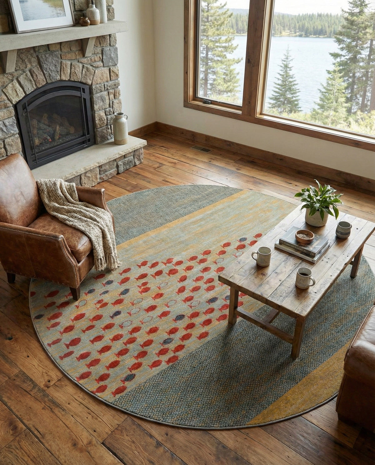 Zagros Oasis Collection Area Rug -  Kermanshah Round Blue  lifestyle 63
