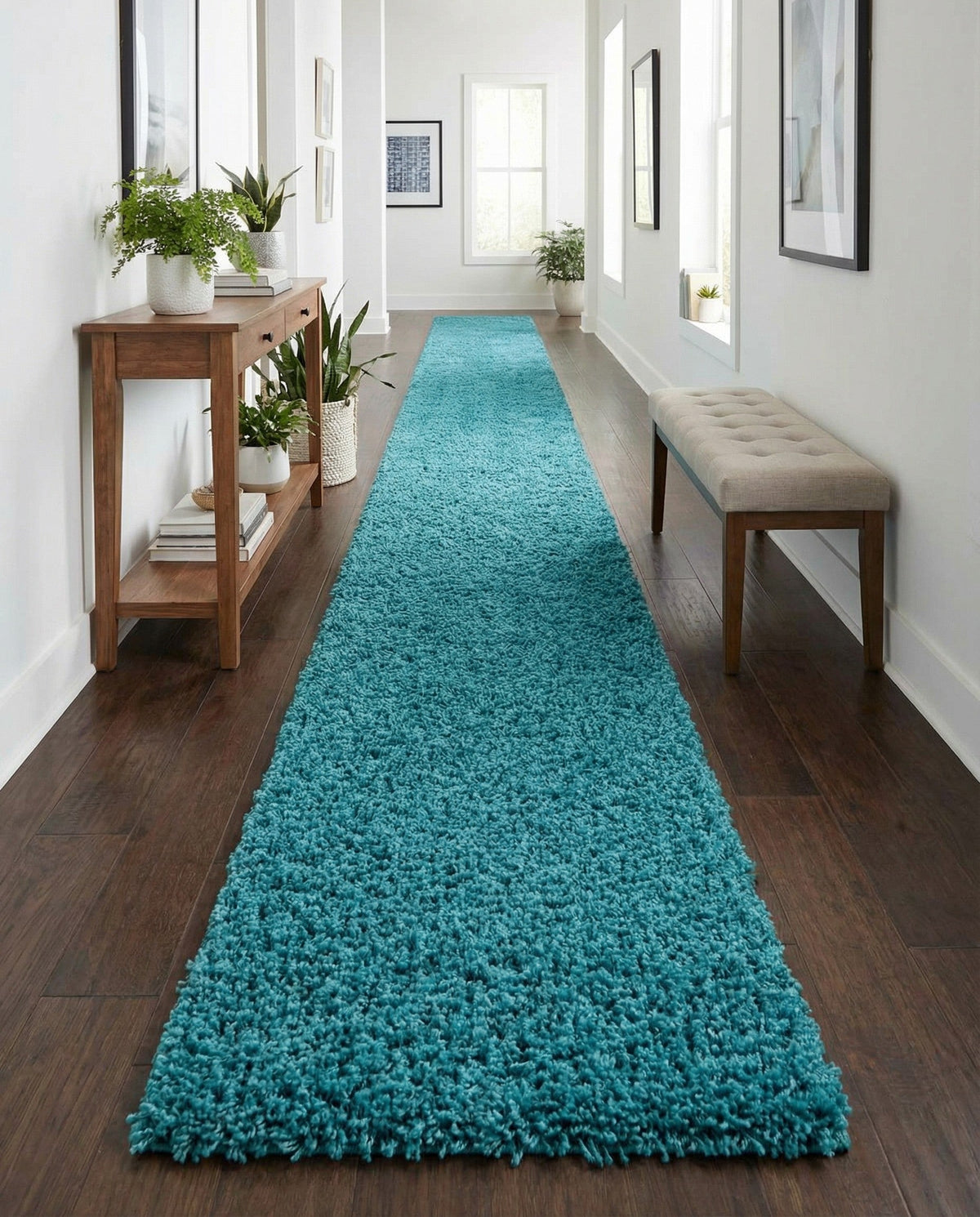 Plush Oasis Collection Area Rug - Serenity (Deep Aqua Blue) Runner Deep Aqua Blue  lifestyle 69