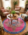 Heritage Elegance Collection Area Rug -  Winterthur (Fuchsia) Round Fuchsia  lifestyle 64
