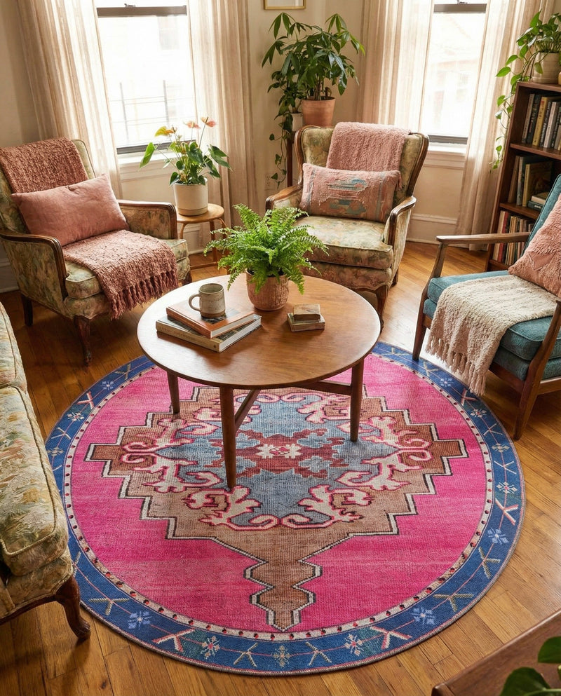 Heritage Elegance Collection Area Rug -  Winterthur (Fuchsia) Round Fuchsia  lifestyle 64