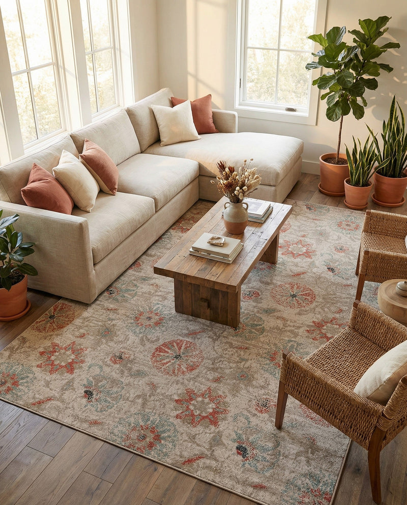 Seaside Blooms Collection Area Rug - Seychelles Rectangle Beige  lifestyle 50