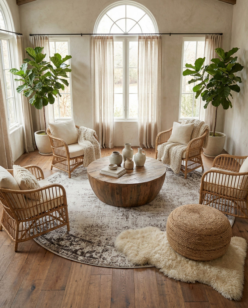Riviera Elegance Collection Area Rug - Antibes (Beige) Round Beige  lifestyle 95