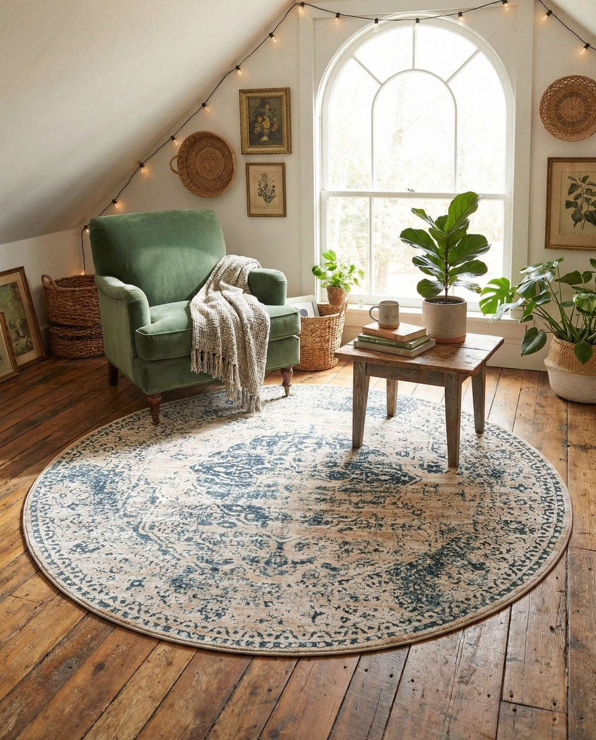 Coastal Manor Collection Area Rug -  Dunes Round Dark Blue  lifestyle 117