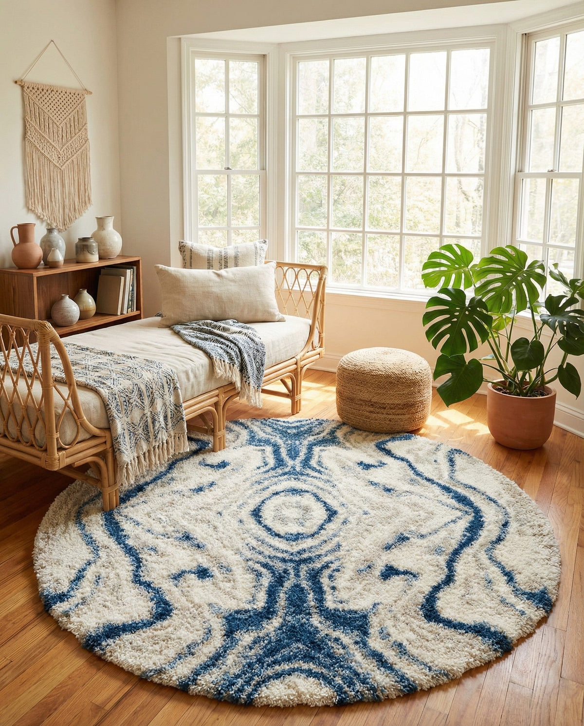 Cozy Cove Shag Collection Area Rug -  Seabreeze Round Blue  lifestyle 108
