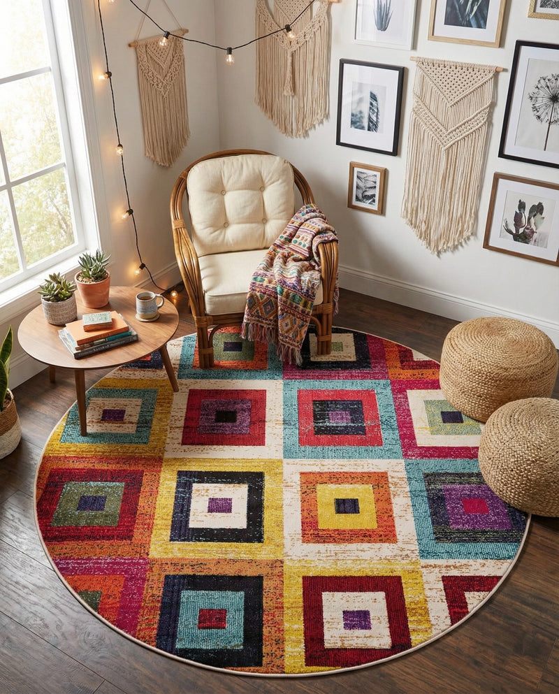 Marrakesh Elegance Collection Area Rug -  Ourika Round Multi  lifestyle 61