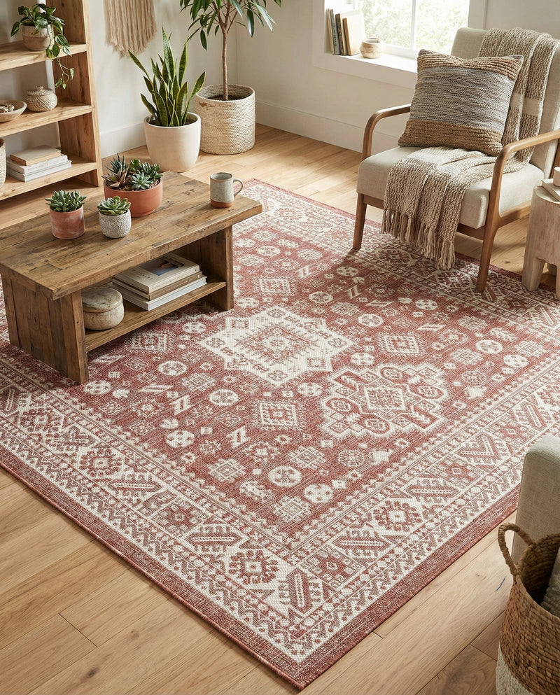 Tribal Terrace Treasures Collection Area Rug -  Incan Isle (Rust Red) Square Rust Red  lifestyle 38