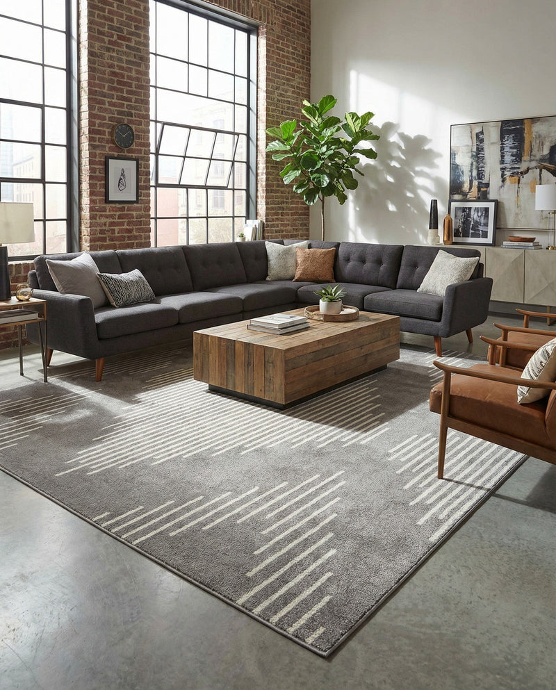 Seychelles Stripes Collection Area Rug - Mahe (Gray and Ivory) Rectangle Gray and Ivory  lifestyle 4