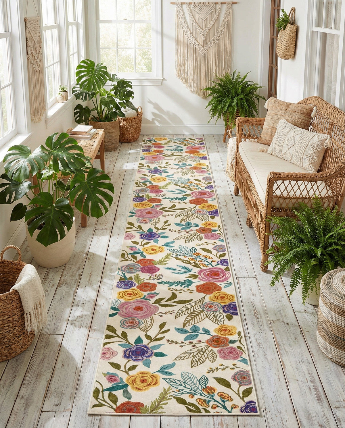 Meadow Breeze Collection Area Rug -  Petal Runner Ivory  lifestyle 87