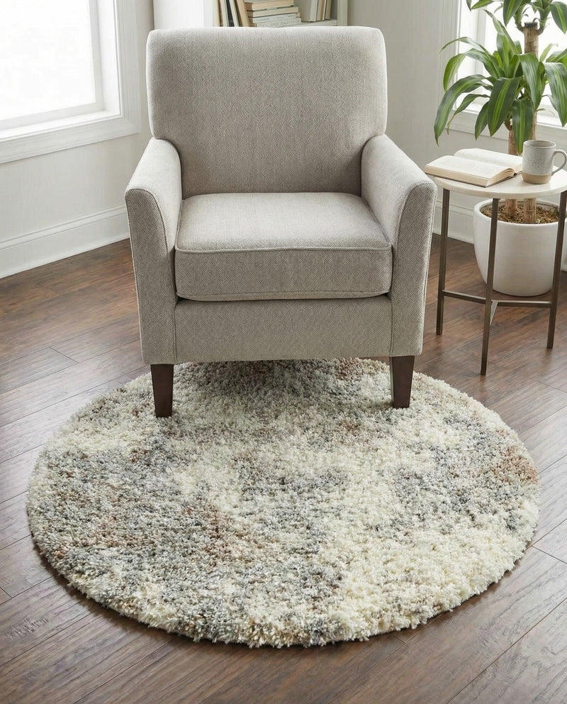Cozy Haven Shag Collection Area Rug -  Tranquility (Khaki) Round Khaki  lifestyle 62