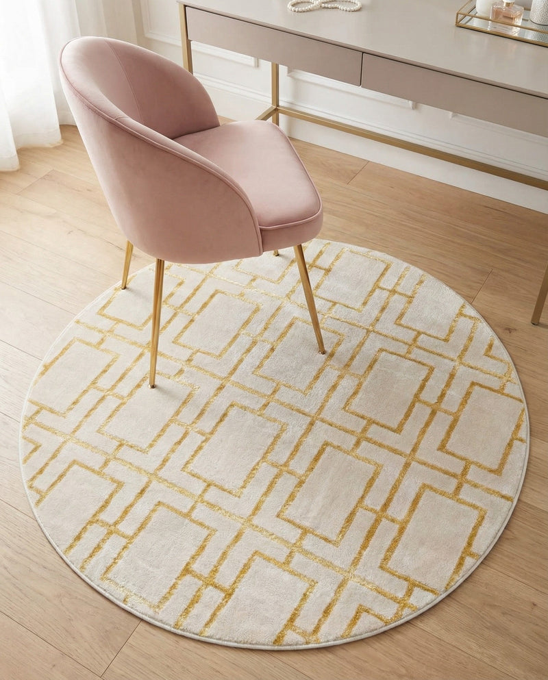 Hollywood Luxe Collection Area Rug -  Beverly (White Gold) Round White Gold  lifestyle 53