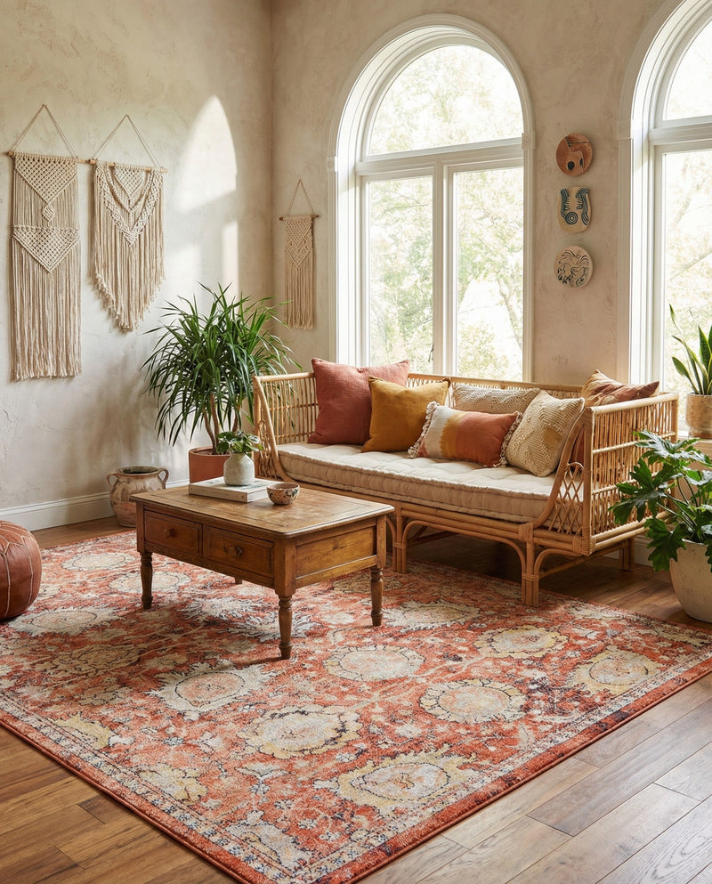 Seville Stripes Collection Area Rug -  Cordoba (Brick Red) Rectangle Brick Red  lifestyle 15