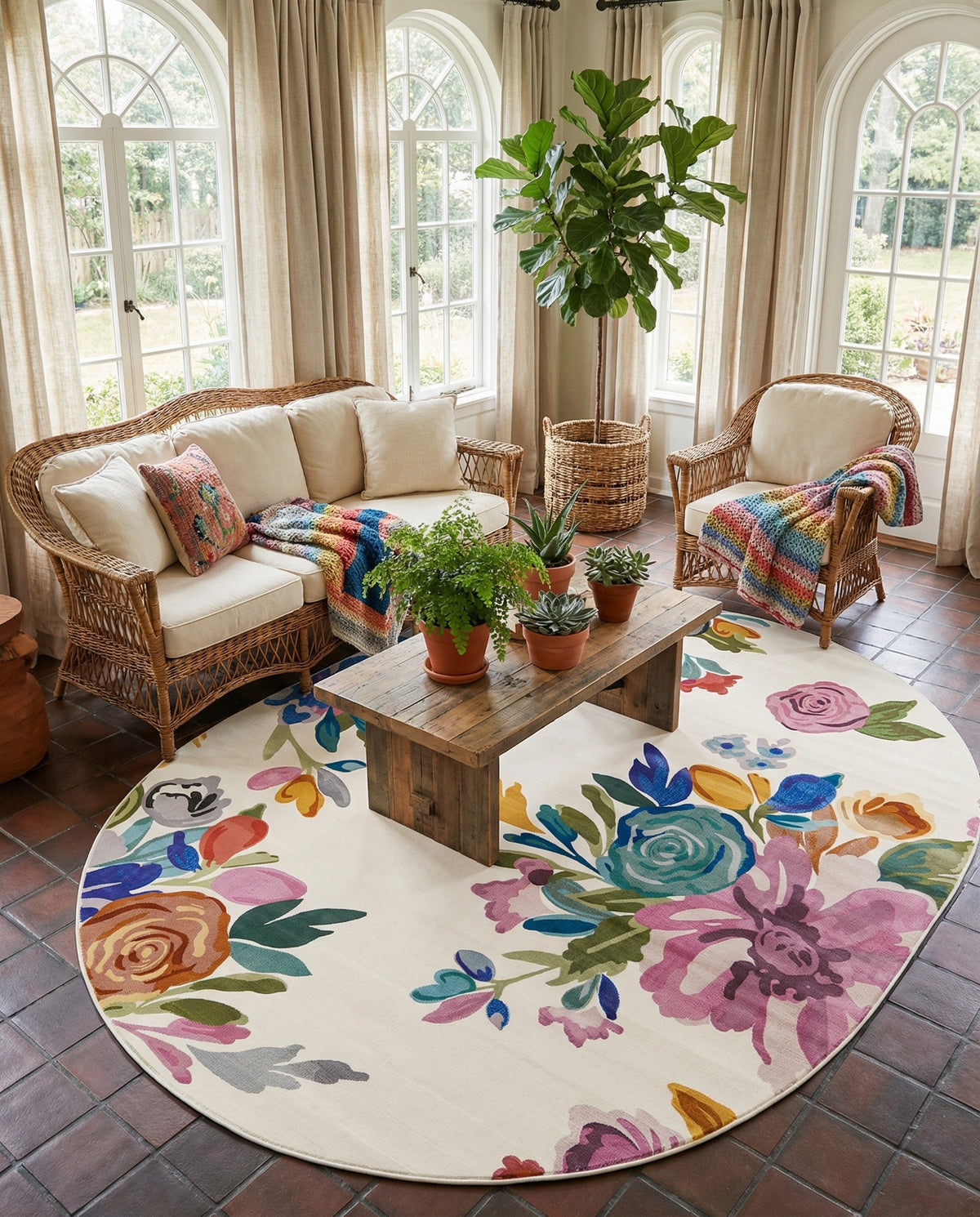 Meadow Breeze Collection Area Rug - Wildflower Oval Ivory  lifestyle 160