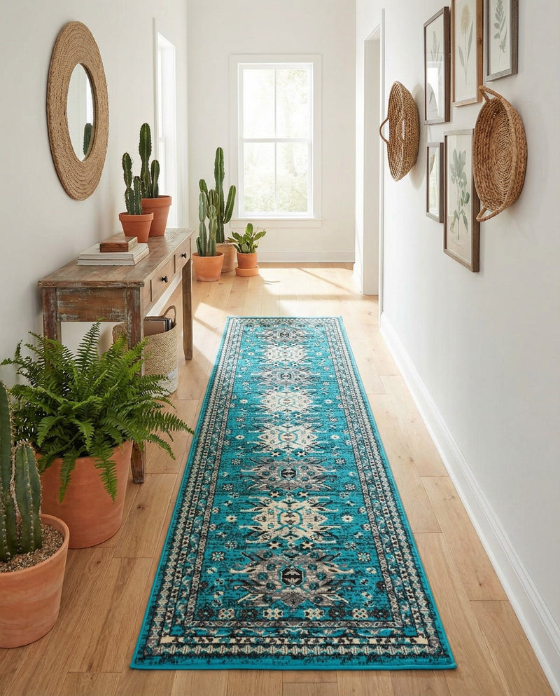 Tabriz Tapestries Collection Area Rug - Azerbaijan (Turquoise) Runner Turquoise  lifestyle 55