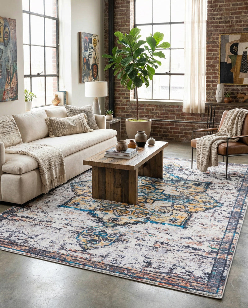 Baroque Era Collection Area Rug - Versailles (Sea Salt White) Rectangle Sea Salt White  lifestyle 19