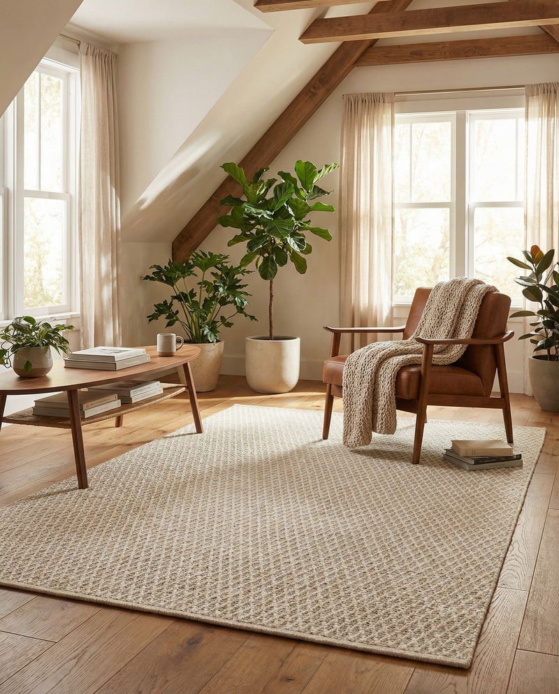 Trellis Wool Collection Area Rug - Cobbles Rectangle Ivory  lifestyle 34