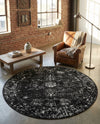 Riviera Elegance Collection Area Rug - Antibes (Black) Round Black  lifestyle 57