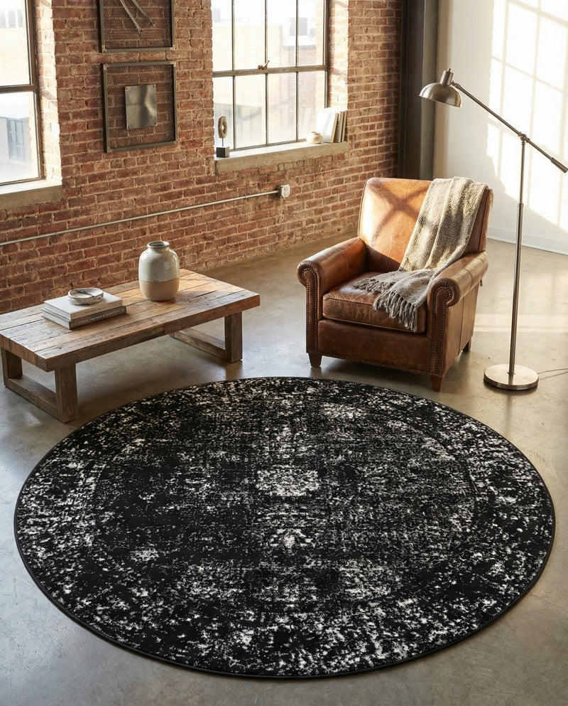 Riviera Elegance Collection Area Rug - Antibes (Black) Round Black  lifestyle 57