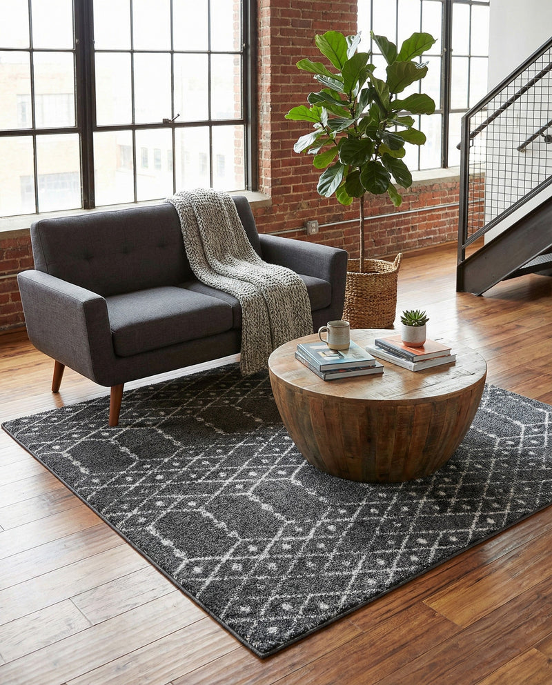 Marrakesh Lattice Collection Area Rug - Casablanca (Charcoal Gray) Square Charcoal Gray  lifestyle 80