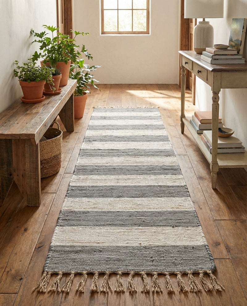 Tassel Trail Collection Area Rug - Pathway (Gray) Runner Gray  lifestyle 38