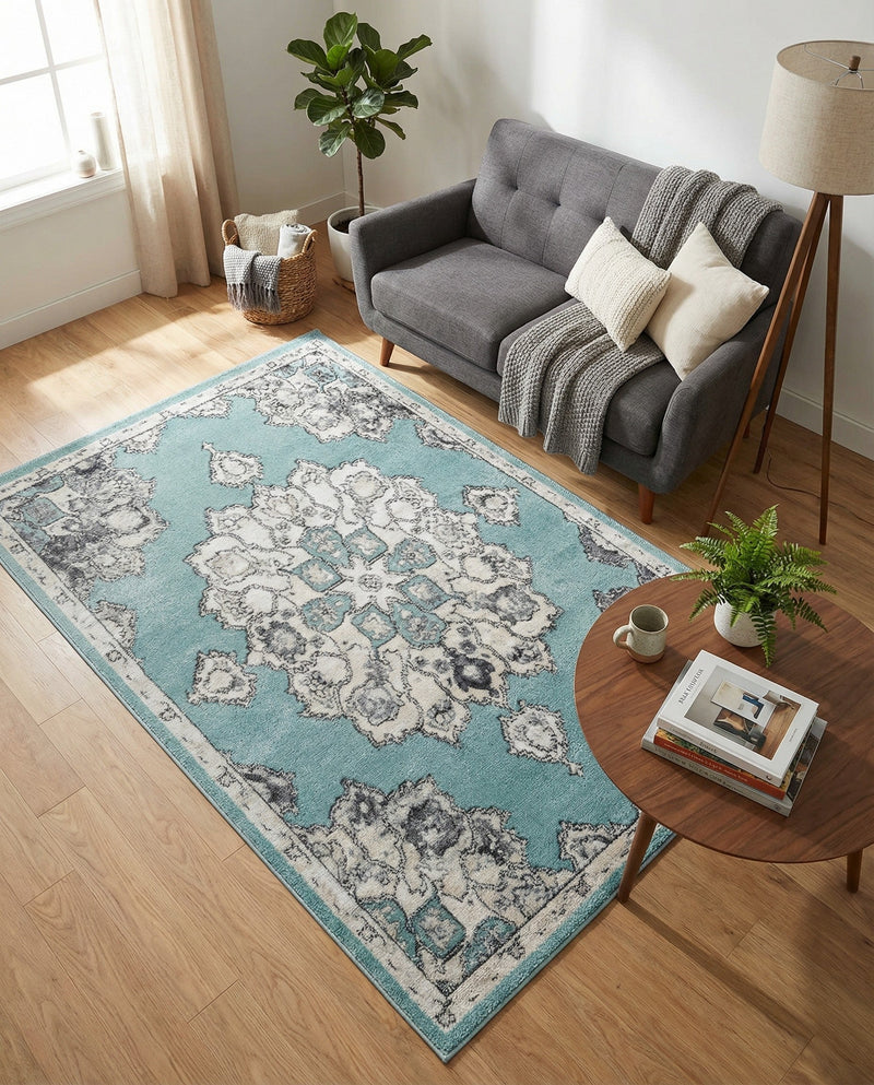 Beverly Grove Collection Area Rug - Melrose (Aqua) Rectangle Aqua  lifestyle 8
