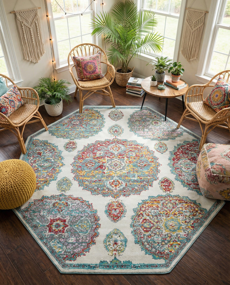 Arcadia Rugs Collection Area Rug -  Atlantis (Cream) Octagon Cream  lifestyle 44