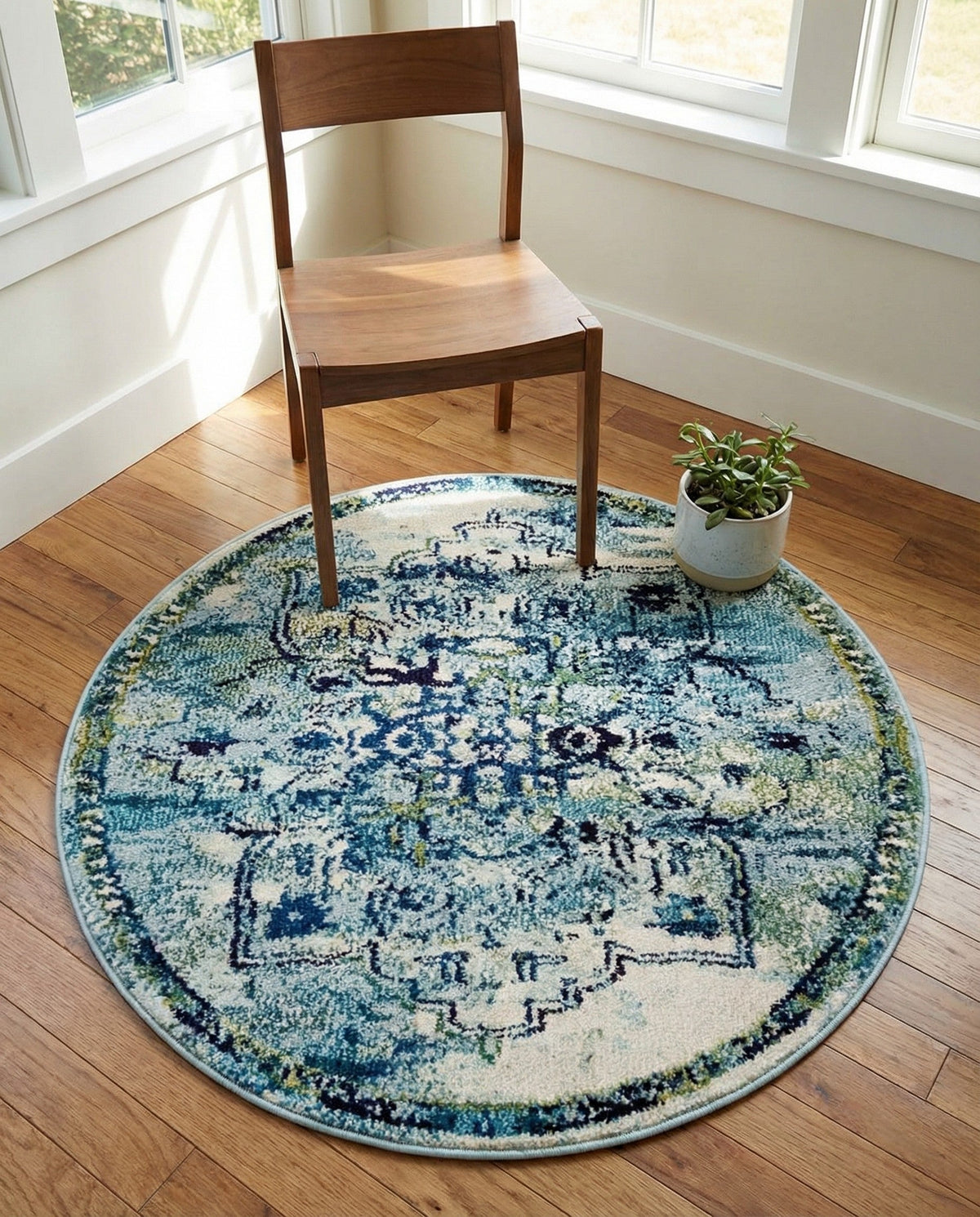 Chateau Elegance Collection Area Rug -  Riviera Round Blue  lifestyle 124