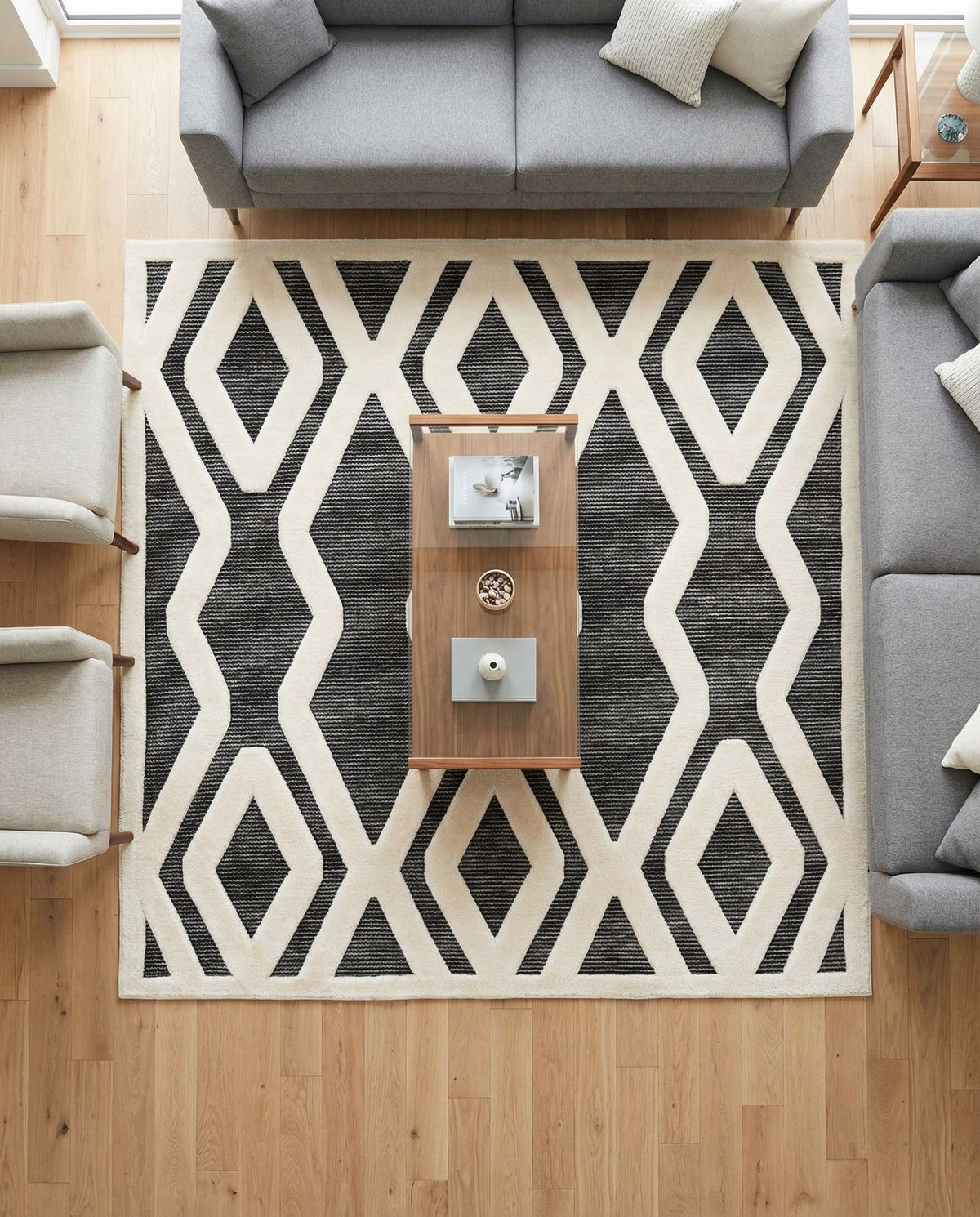 Monochrome Collection Area Rug -  Glacier Square Gray  lifestyle 107