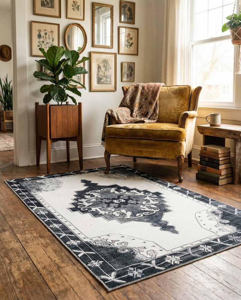 Heritage Elegance Collection Area Rug -  Winterthur (Black and White) Rectangle Black and White  lifestyle 15