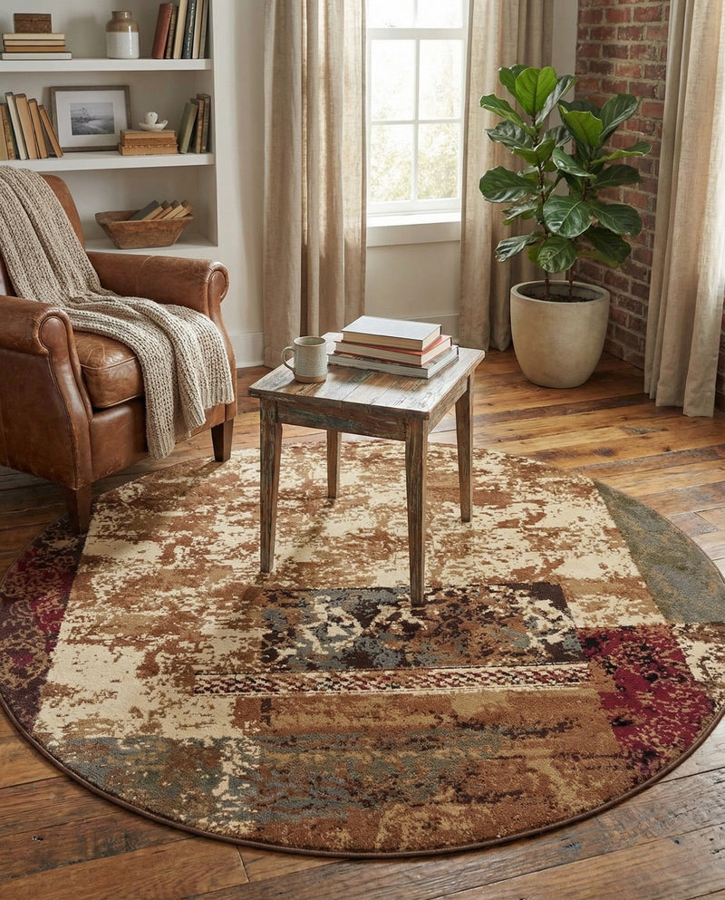 Bistro Lounge Collection Area Rug -  Latte Round Beige  lifestyle 38