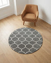 Trellis Mosaic Collection Area Rug -  Pergolatown (Dark Gray) Round Dark Gray  lifestyle 80