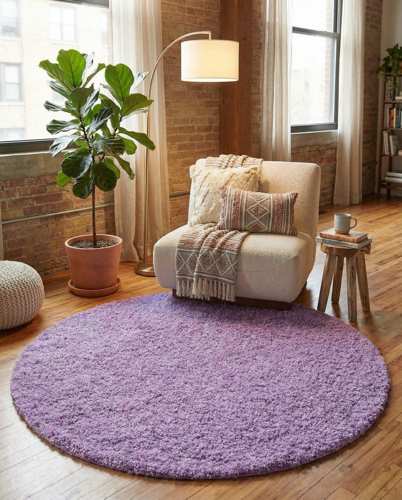 Plush Oasis Collection Area Rug - Serenity (Lilac) Round Lilac  lifestyle 60