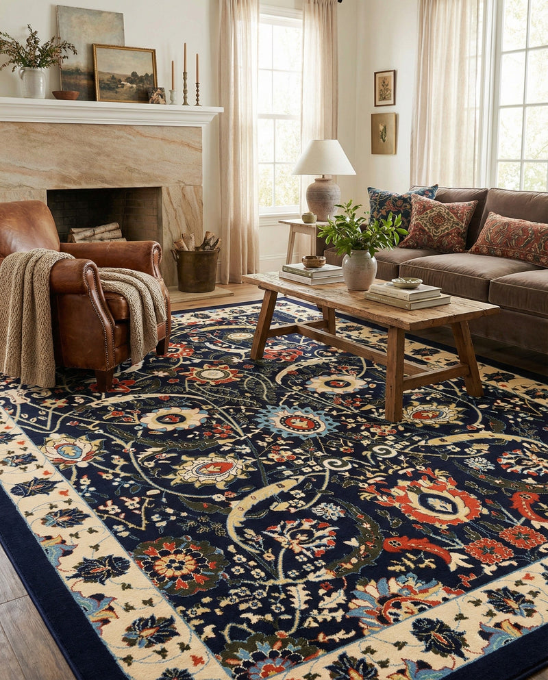 Tabriz Tapestry Collection Area Rug - Sahand (Navy Blue) Rectangle Navy Blue  lifestyle 13