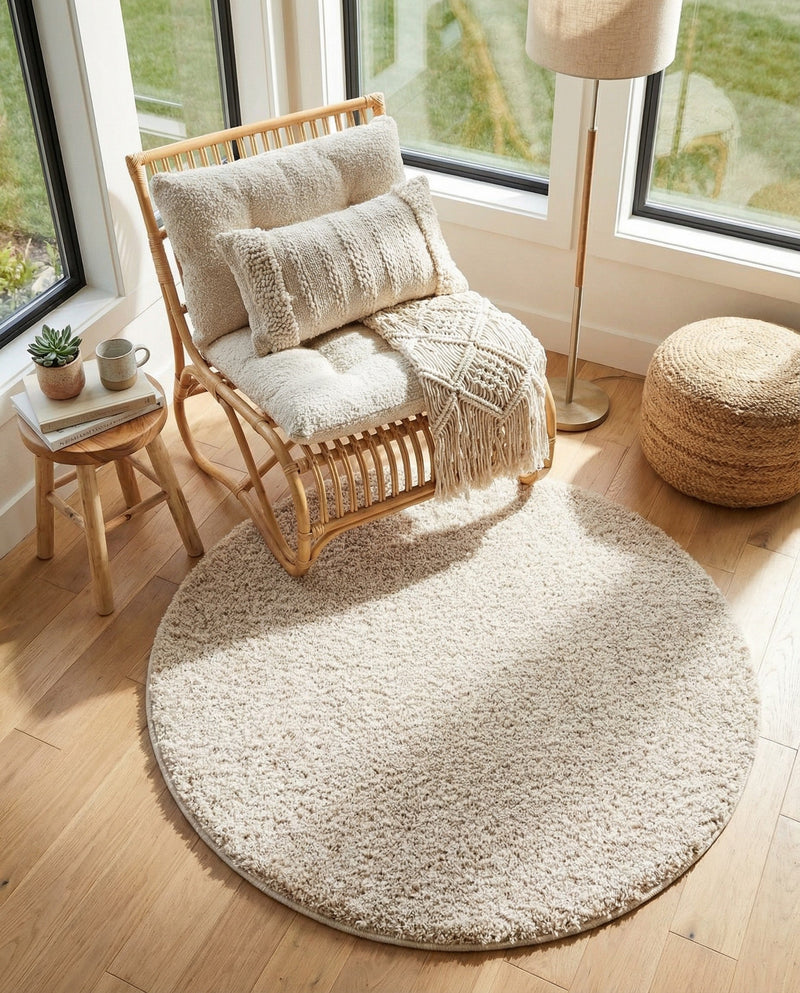 Cozy Comfort Shag Collection Area Rug - Haven (Oatmeal Beige) Round Oatmeal Beige  lifestyle 70