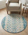 Mediterranean Lattice Collection Area Rug -  Casablanca (Ivory Blue) Round Ivory Blue  lifestyle 76