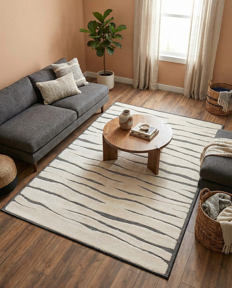 Monochrome Collection Area Rug - Slate Rectangle Ivory White  lifestyle 19