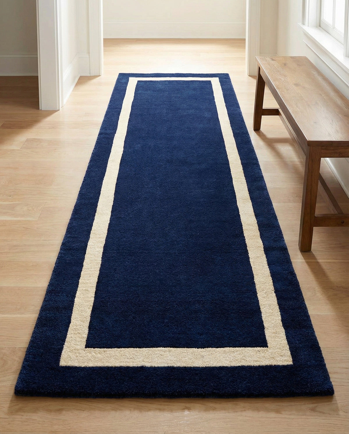 Savannah Borders Wool Collection Area Rug - Chatham Runner Cobalt Blue  lifestyle 176