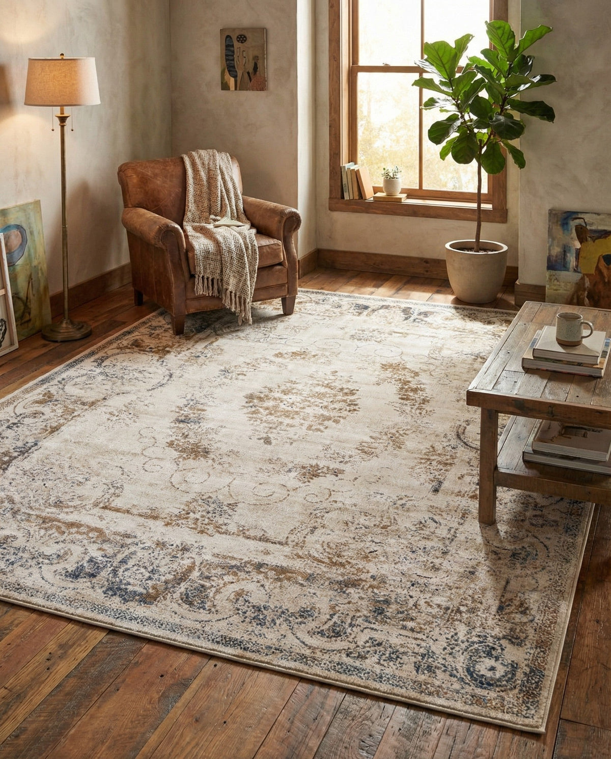 Coastal Manor Collection Area Rug -  Pierpoint Rectangle Blue Cream  lifestyle 18