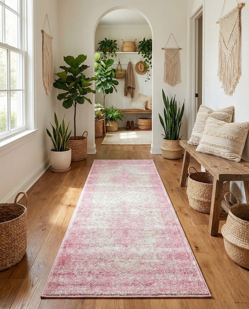 Dover Terrace Collection Area Rug - Marina (Pink) Runner Pink  lifestyle 52