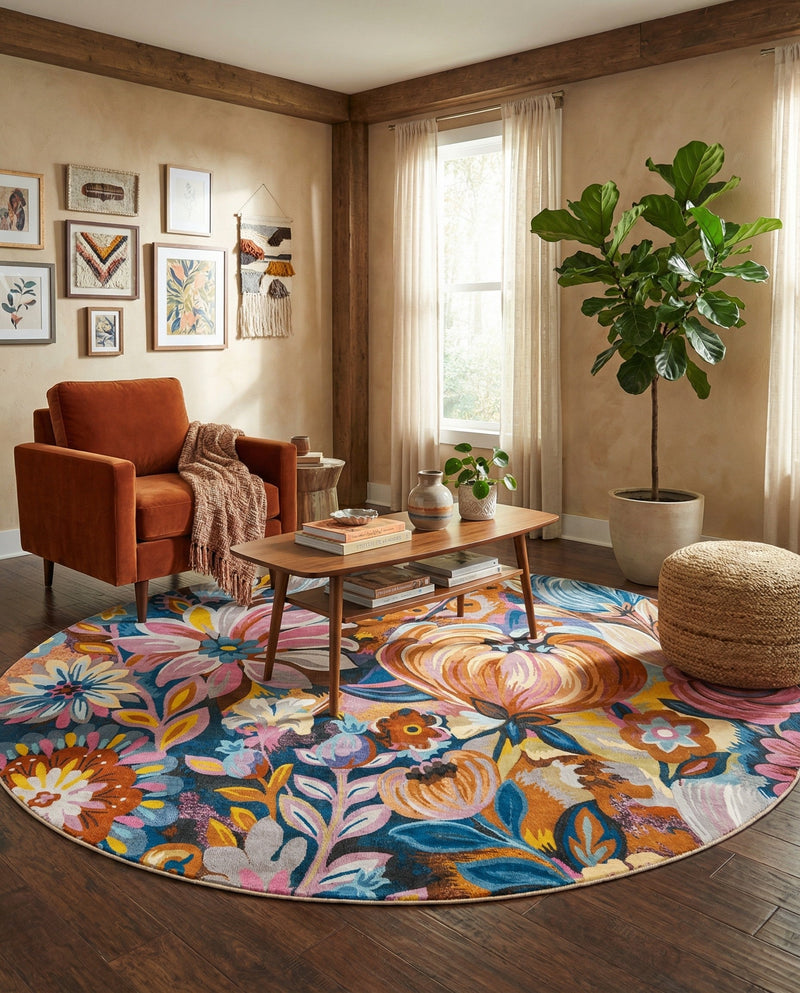 Meadow Breeze Collection Area Rug -  Daffodil Round Multi  lifestyle 59