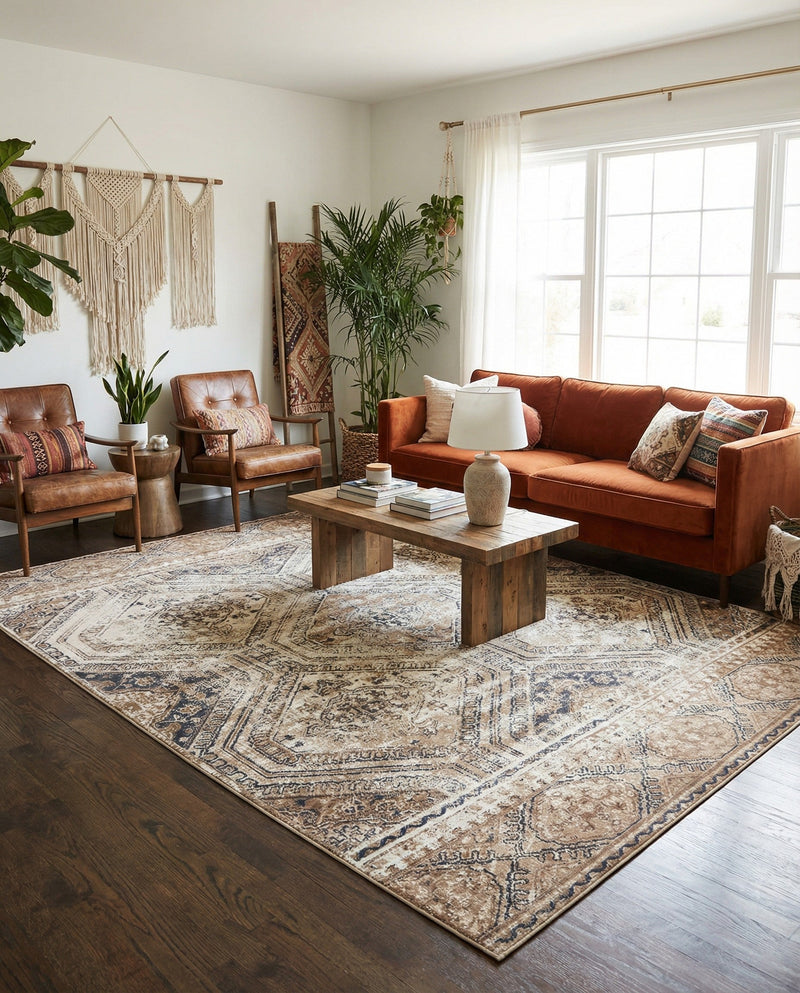 Coastal Manor Collection Area Rug -  Oceanfront Rectangle Blue Beige  lifestyle 3