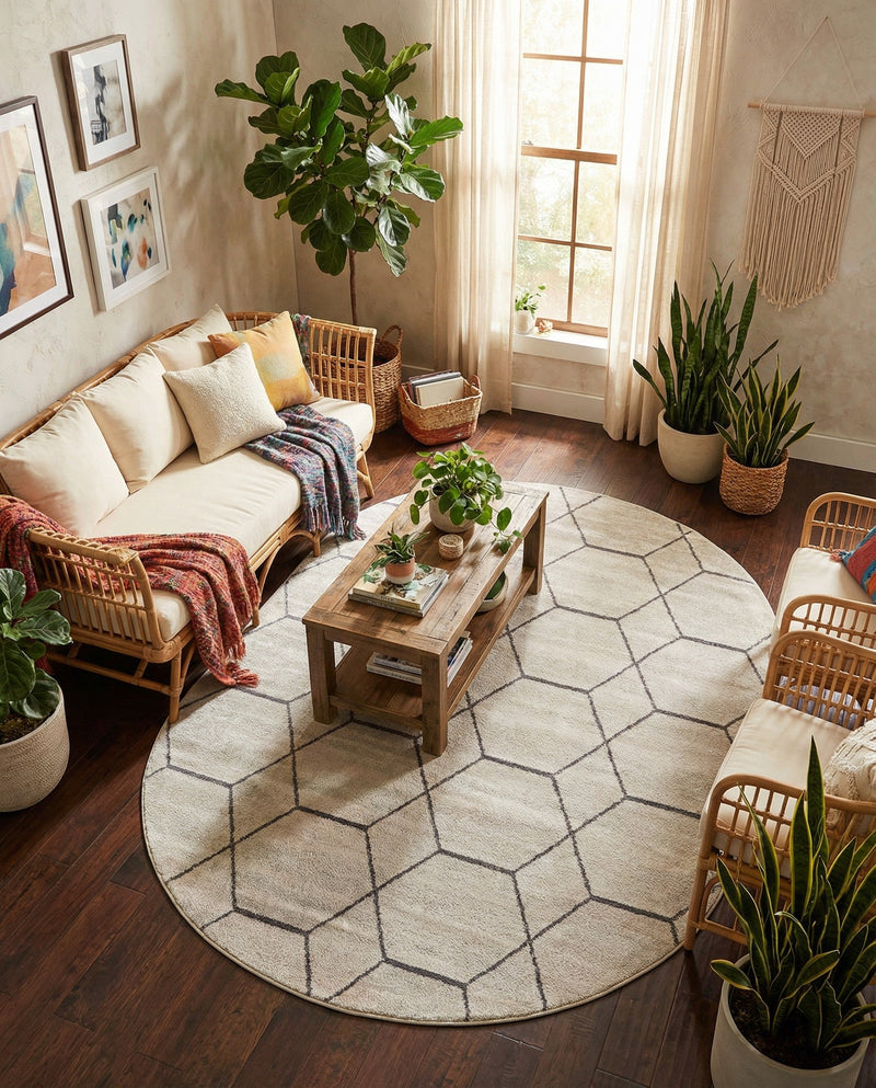Trellis Mosaic Collection Area Rug - Arborville (Ivory) Oval Ivory  lifestyle 84