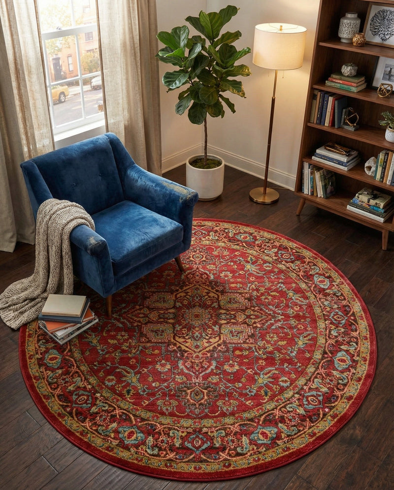 Persian Elegance Collection Area Rug -  Khorasan Round Red  lifestyle 28