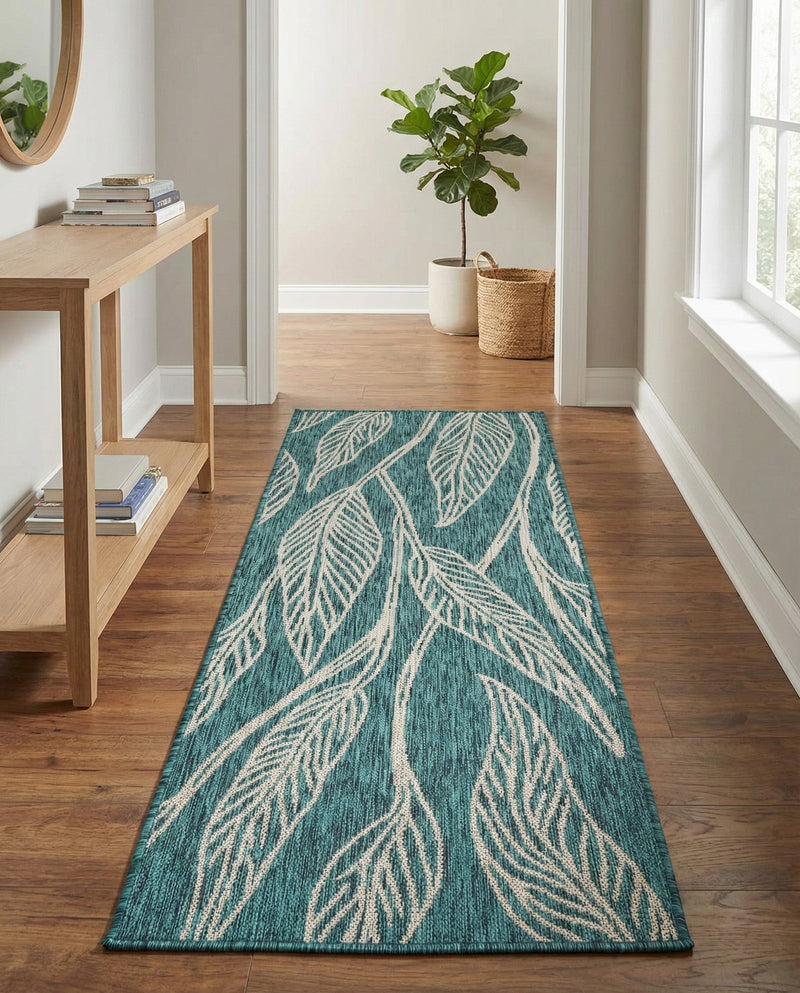 Seaside Blooms Collection Area Rug -  Evergreen (Teal) Runner Teal  lifestyle 44