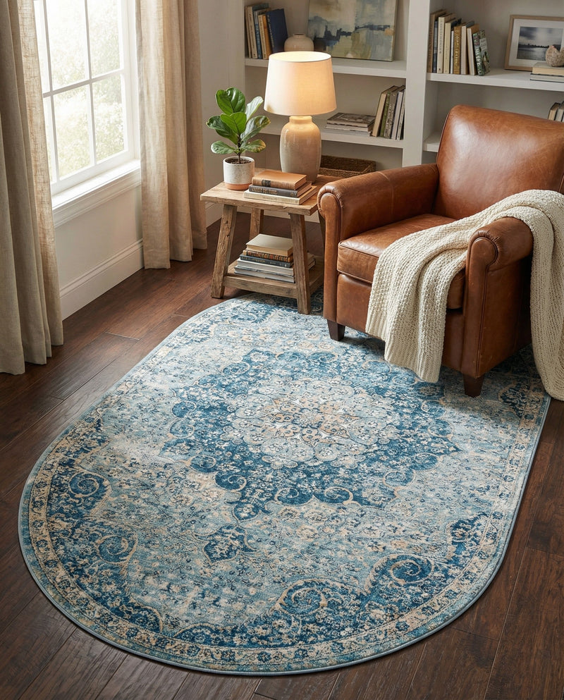 Coastal Haven Collection Area Rug - Seabreeze (Navy Blue) Oval Navy Blue  lifestyle 33