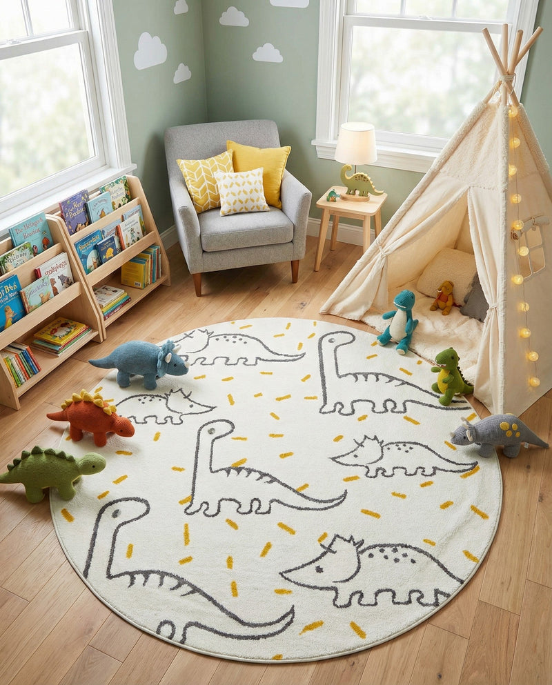 Wonder Tykes Collection Area Rug -  Jamboree Round Ivory  lifestyle 45
